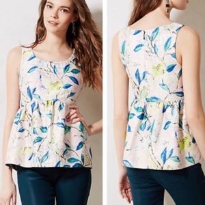 Anthropologie Leifsdottir brocade bird peplum tank